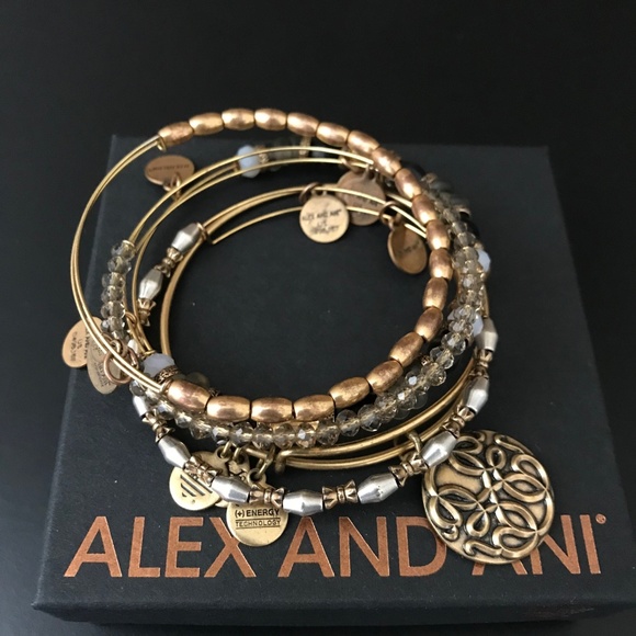 Alex and Ani Jewelry - Five (5) Alex and Ani Bangles in Gold/Silver/Black